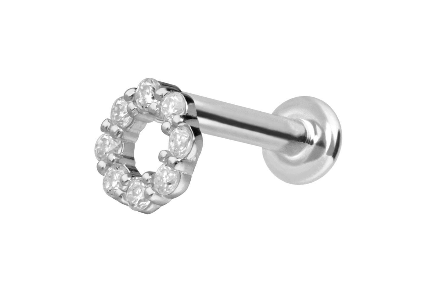 14 Karat Gold Labret Piercing mit Push Fit MOISSANIT-KREIS